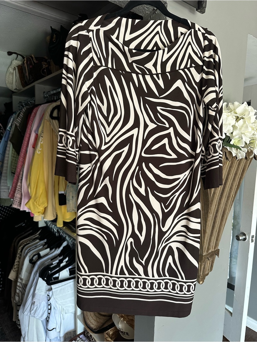 Brown & Cream Vintage Zebra Print Shift Dress